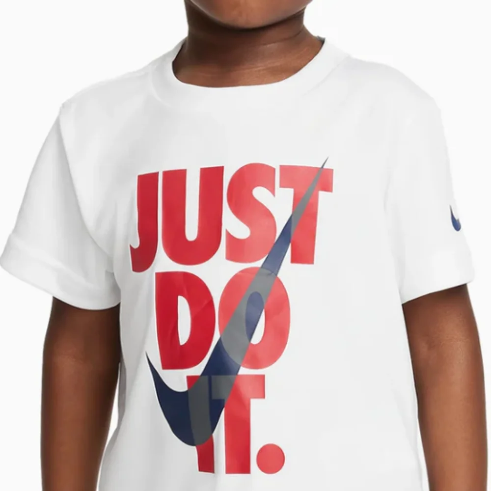 NWT NIKE DRI-FIT Boy's Just Do It T-Shirt & Shorts 2 Pc Set Wht Blue 6 (5-6 yrs
